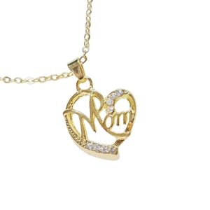 Gold Tone “Mom” Heart Necklace with Clear Accent Rhinestones. NWOT